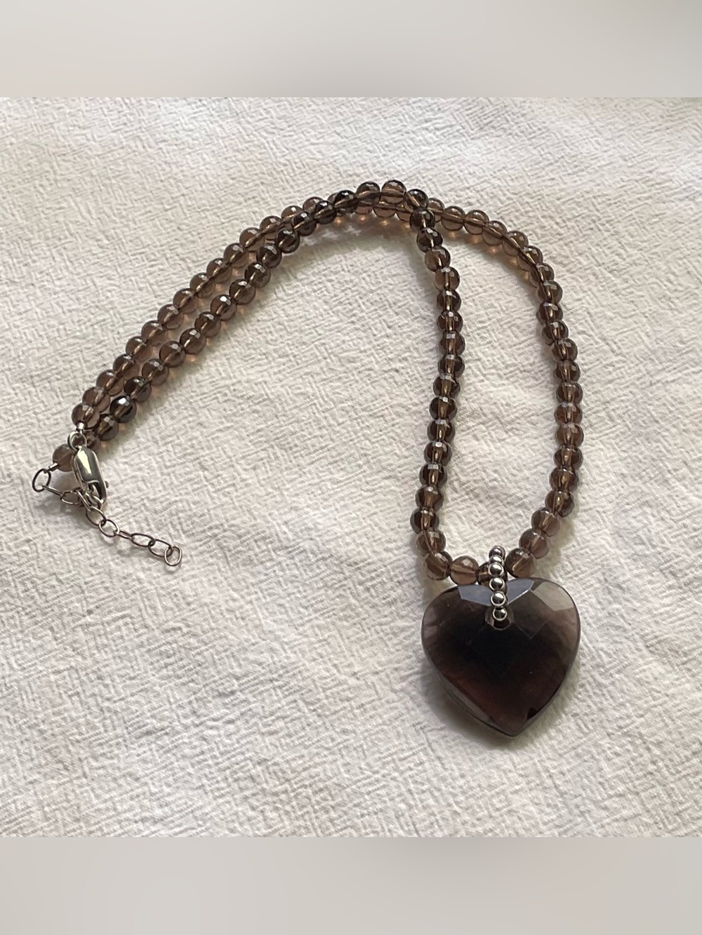 AIL Aluma USA 925 Sterling Silver Faceted Smoky Quartz Heart Statement Necklace